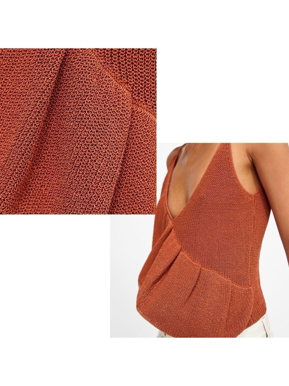 Zara burnt orange knit ruffle frill accent spaghetti strap camisole tank blouse - Picture 3 of 9
